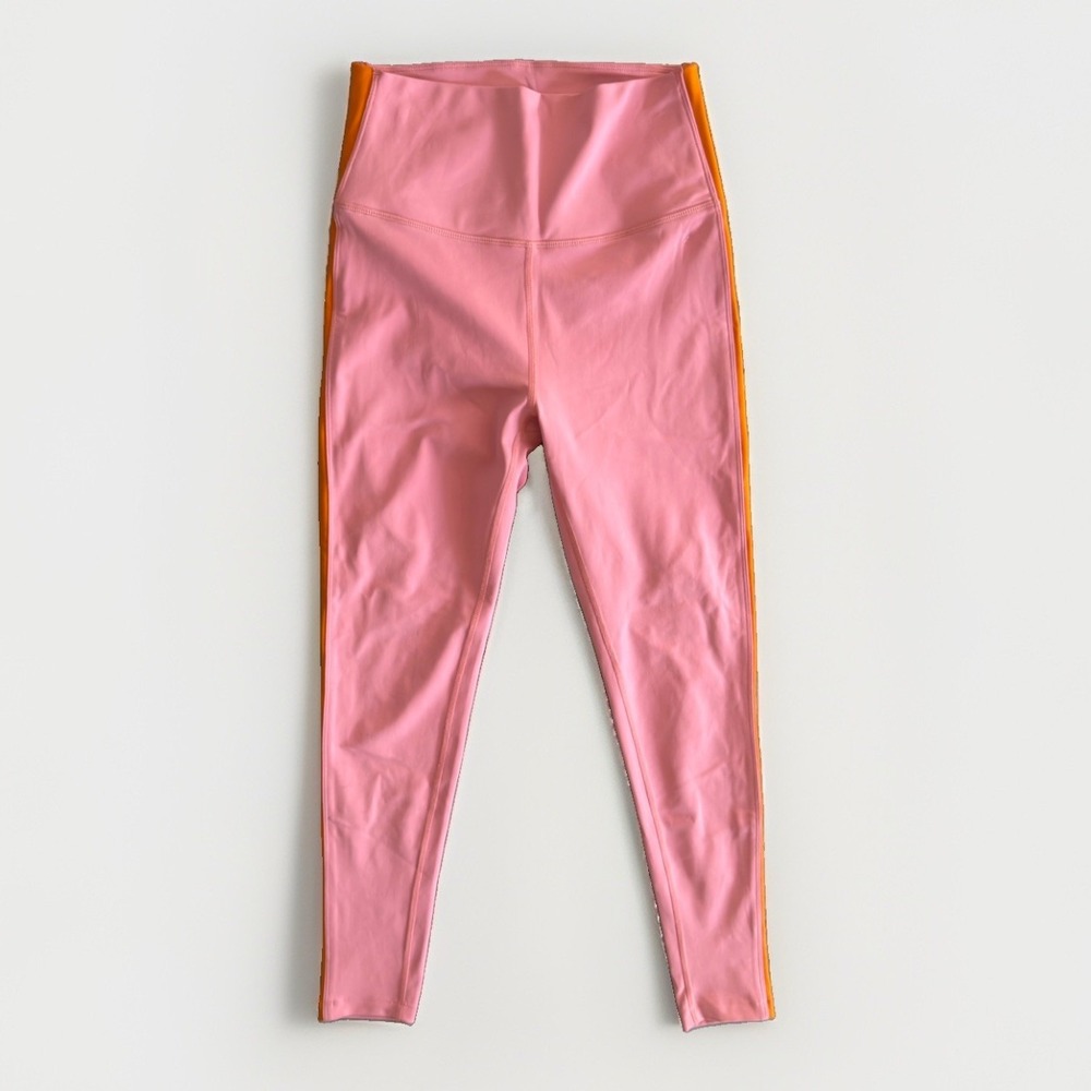 59S Studio 59 Womens Pink Orange Stripe High Rise Leggings Activewear Pants